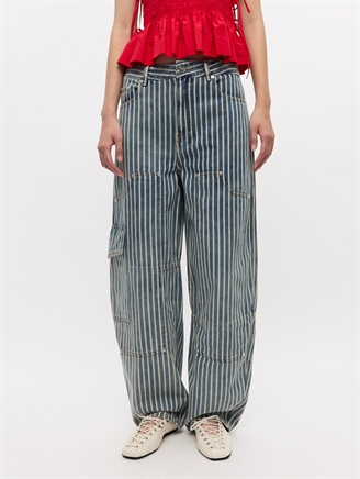 Ganni J1747 Light Stripe Denim Carpenter Jeans Soft Chambray